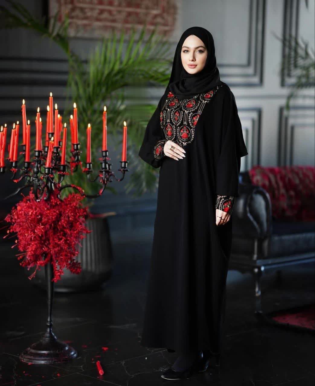 مانتو عبایی شهرزاد مدل گل قرمز